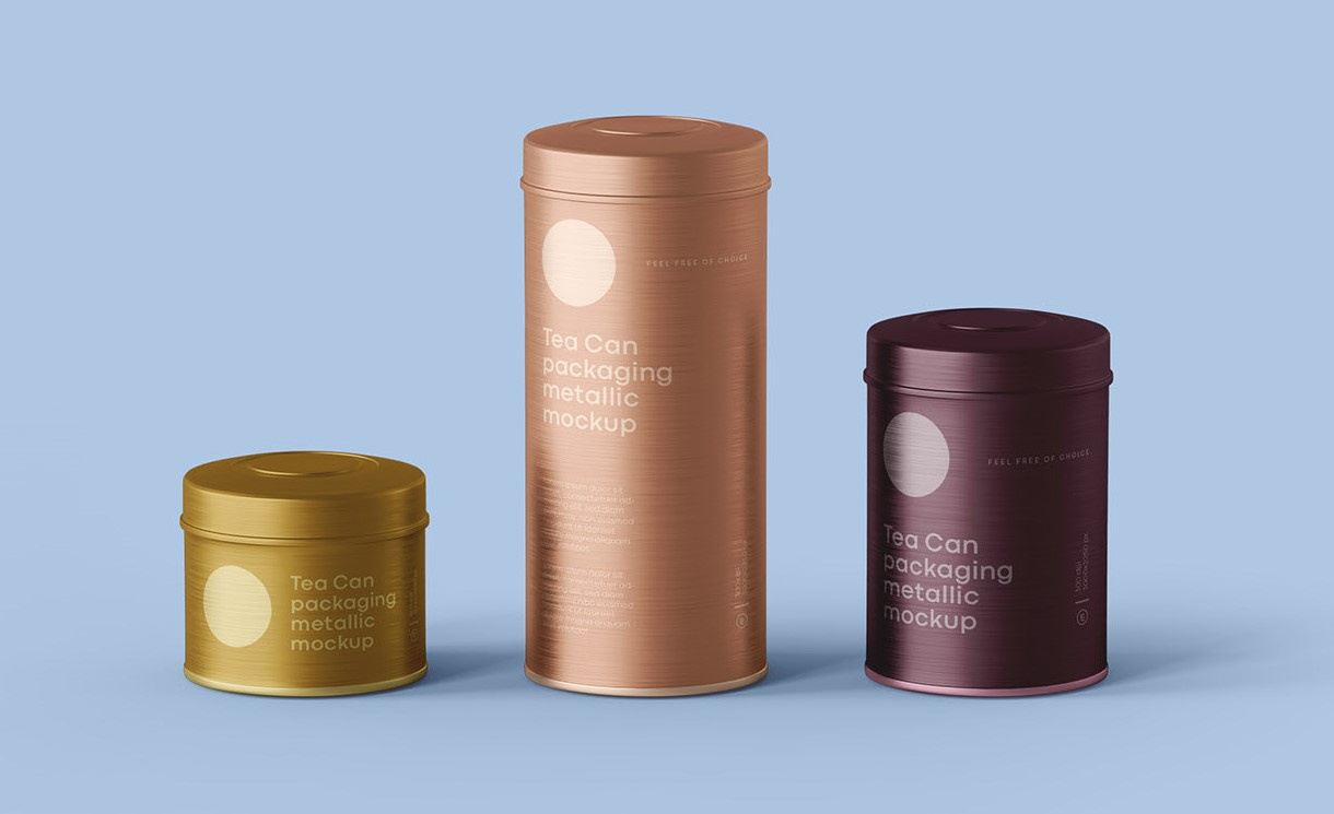 茶叶罐金属模拟图 - 免费(Tea Can Metallic Mockup - Free)插图2