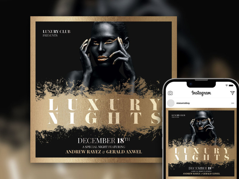 Free Black and Gold Luxury Nights Instagram Post Template ~ EpicPxls