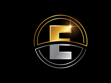 Initial English alphabet with circle frame. Golden and silver color alphabet symbol for corporate business identity