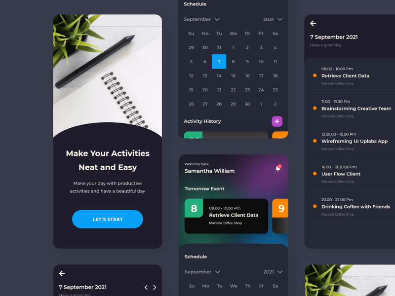 Dark Mode Calendar Design App UI Kit by Panen Creative ~ EpicPxls