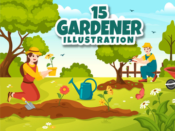 15 Summer Gardener Vector Illustration