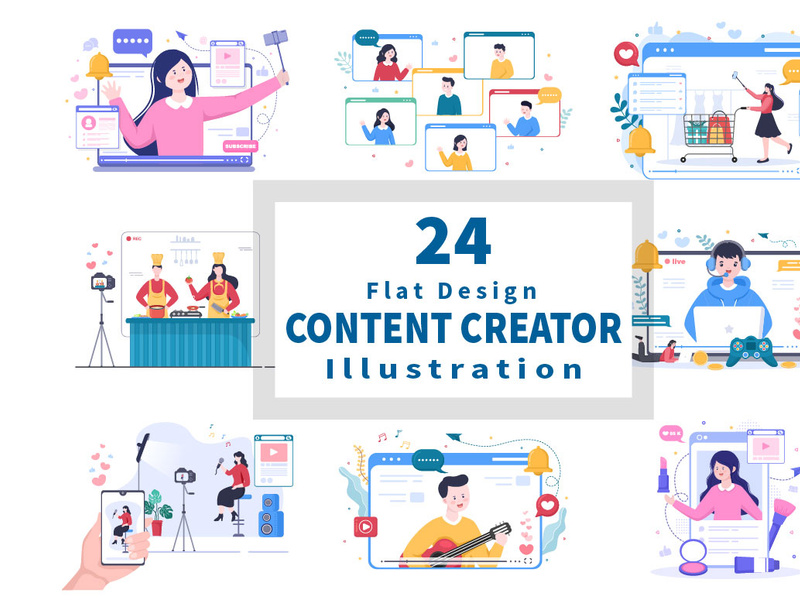 24 Content Creator Online Blogger Vector Illustration by ~ EpicPxls