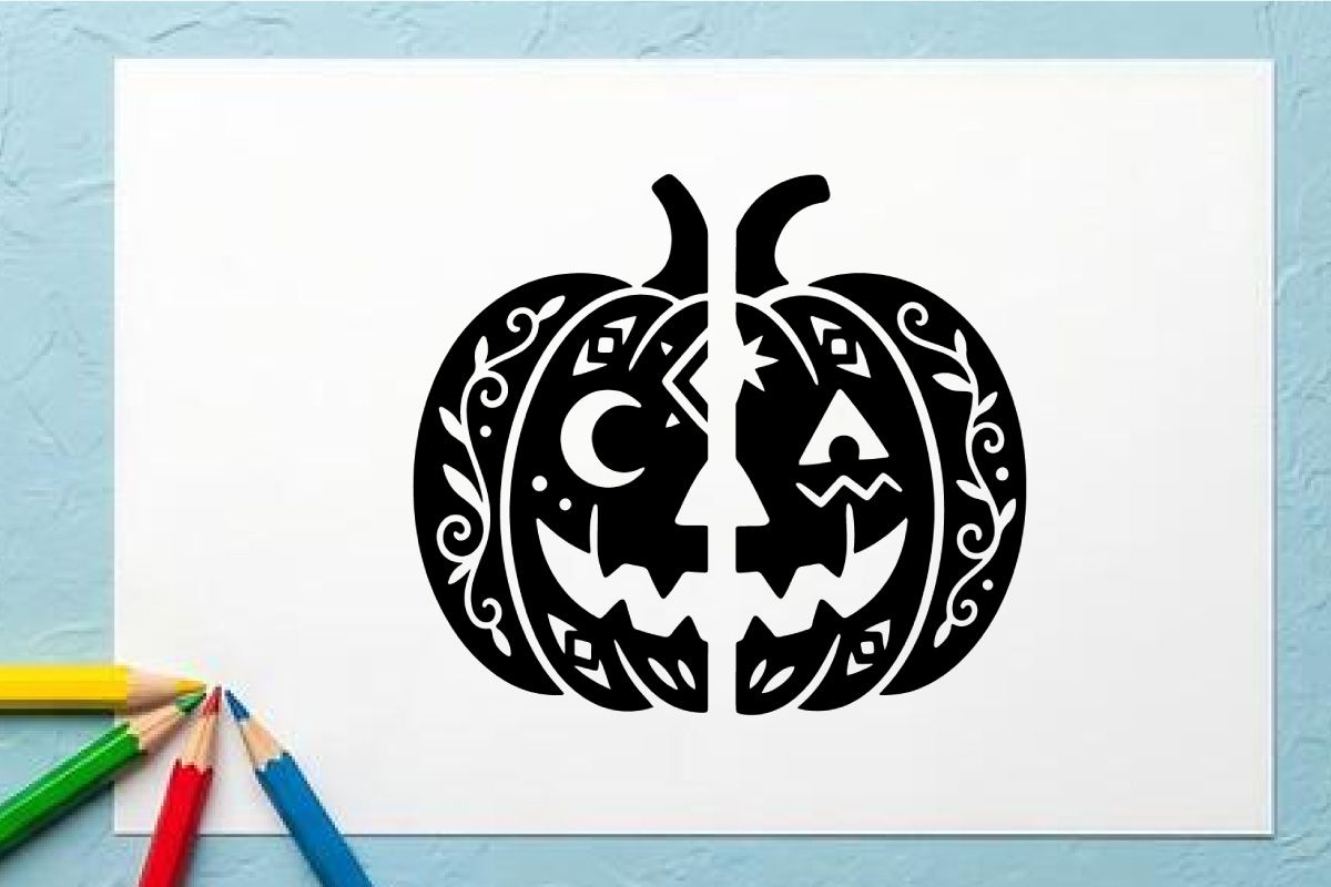 Stylized Halloween Pumpkin with Jack-o'-Lantern Face for Fall Decor