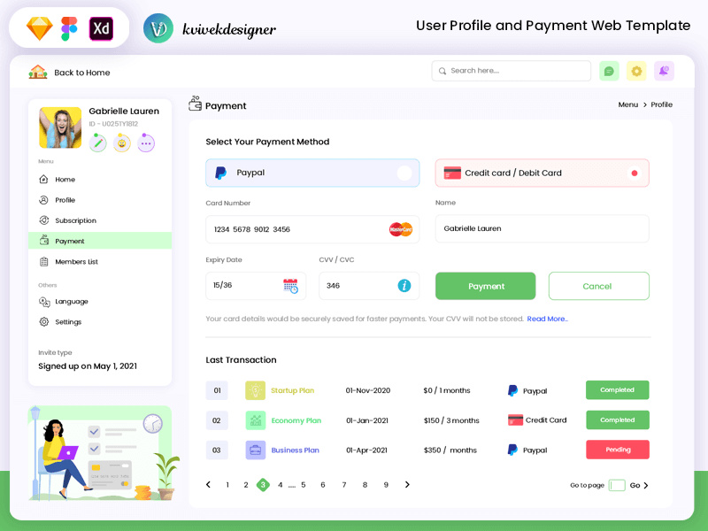User Profile and Payment Web Design Template by ~ EpicPxls