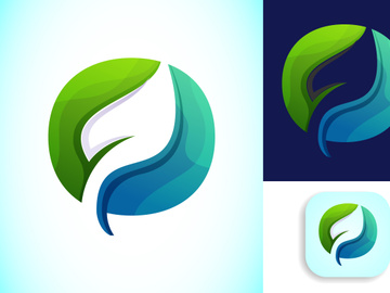 English alphabet with negative space leaf logo vector template. Gradient logo design