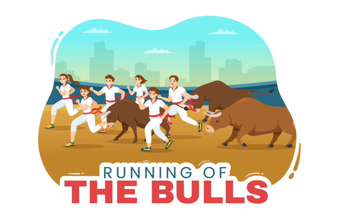 10 Illustrationen vom Stierlauf