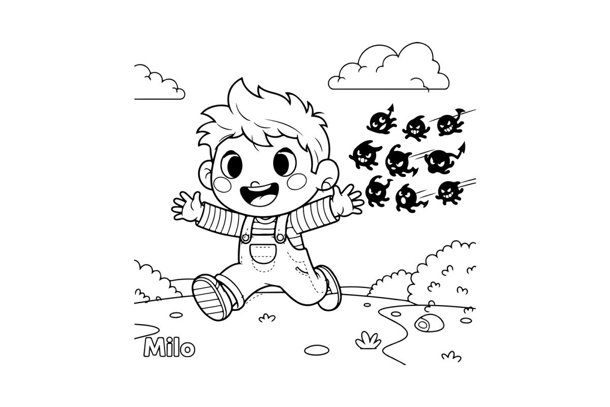 Cute boy celebrating with flying bats vector illustration
