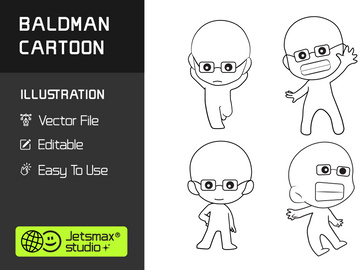 Baldman Cartoon Illustration Vector Bundle