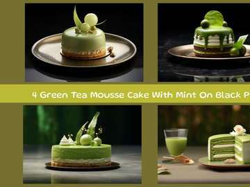 Green Tea Mousse Cake With Mint On Black Plate