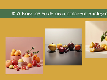A bowl of fruit on a yellow background