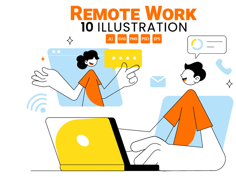 10 Home Remote Working Setup Illustration by denayuneep ~ EpicPxls