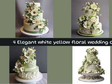 Elegant white yellow floral wedding cake