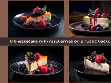 Cheesecake with berries on a rustic background