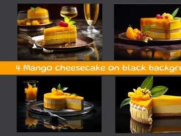 Mango cheesecake on black background