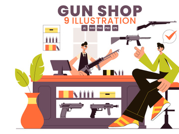 9 Gun Accessories Shop Illustration