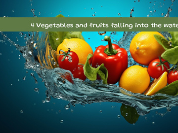 Vegetables and fruits falling into the water