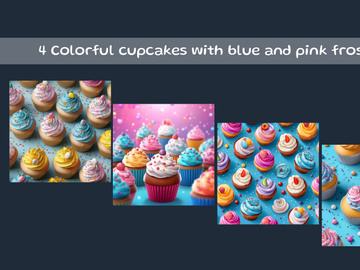 Colorful cupcakes with blue and pink frosting