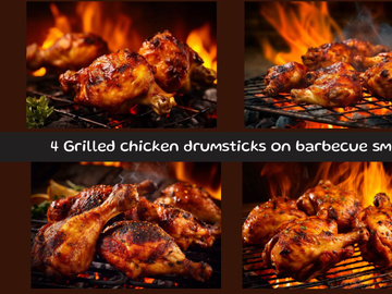 Grilled chicken drumsticks on barbecue smoky