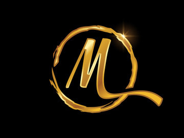 Golden color English hand-drawn alphabet in a brush circle on black background