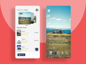 Home and Place detais screens for Traveling app