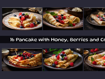 Pancake with Honey, Berries and Cream