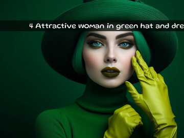 Attractive woman in green hat and dress