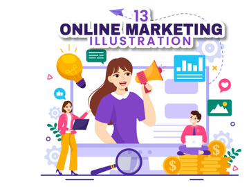 13 Digital Online Marketing Illustration