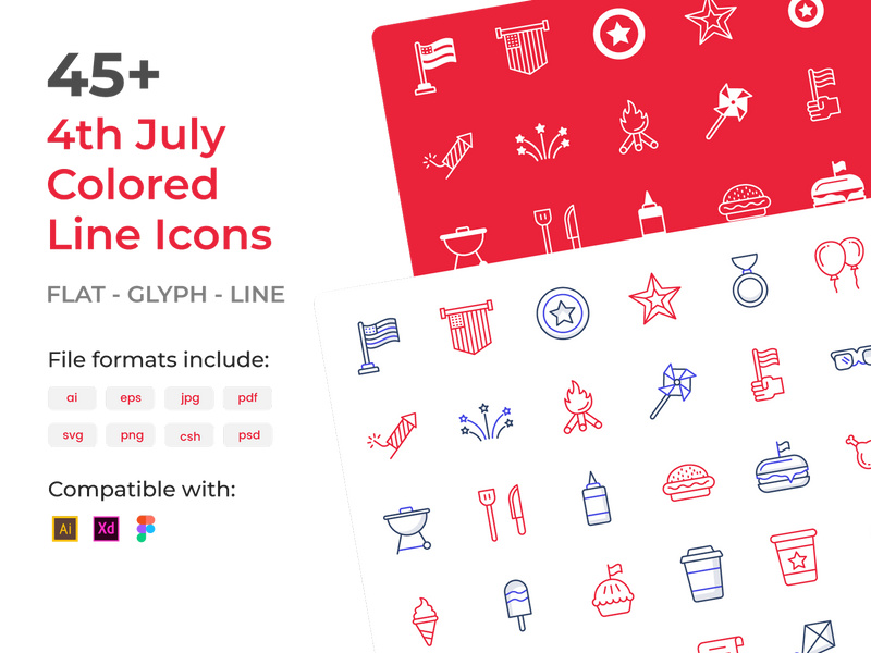 Set of 4th july Colored Line Icons by Vectorslab ~ EpicPxls