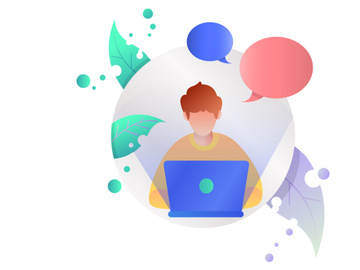 illustration vector icons a young boy work at his lap top