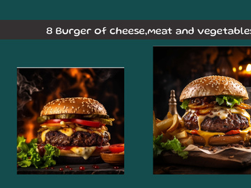 Burger of cheese, meat and vegetables