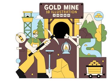 10 Gold Mine Industry Illustration