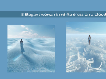Elegant woman in white dress on a cloud