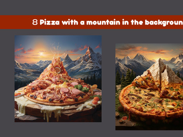 Pizza with a mountain in the background