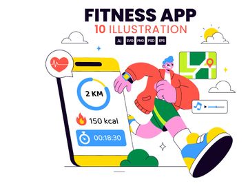 10 Fitness App Vector Illustration