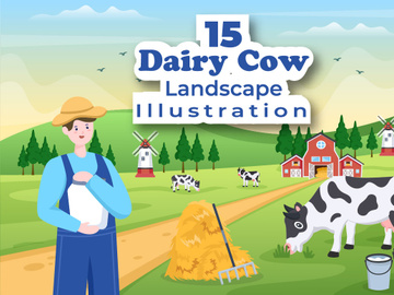 15 Dairy Cow at the Farmer Flat Illustration