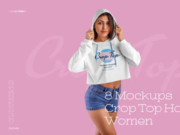 8 Women Crop Top Hoodie Mockups