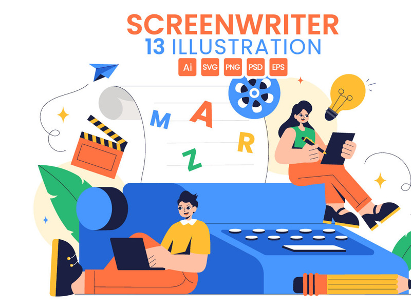 13 Professional Screenwriter Illustration by denayuneep ~ EpicPxls
