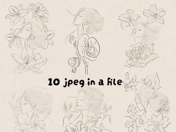 Elegant Line Art Portrait Collection – 10 Artwork Bundle (EPS + JPEG)