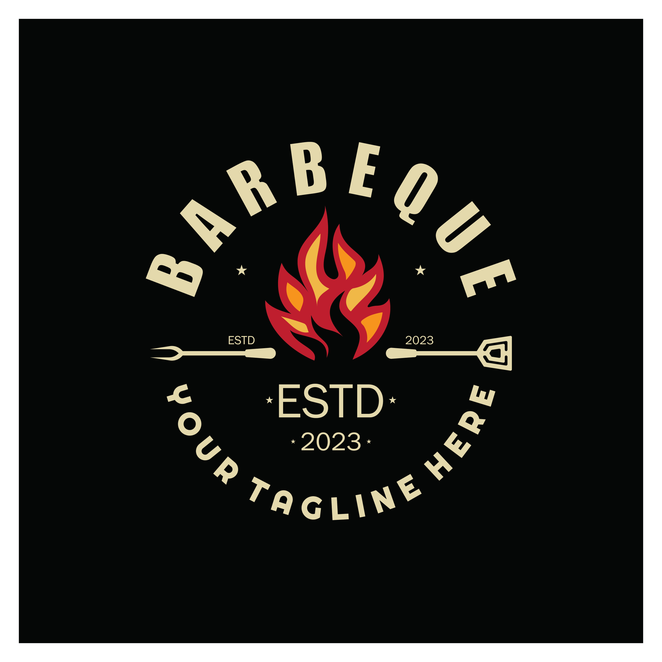 Smoke and BBQ Barbecue Vintage hot grill, with crossed flames and spatula. Logo for restaurant, badge, cafe and bar.vector