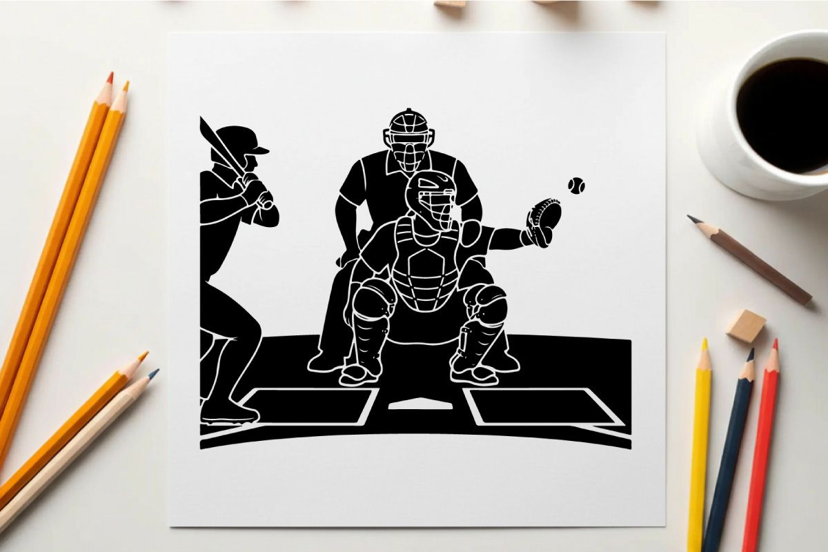 Baseball silhouette of catcher throwing out a runner