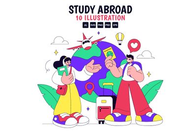 10 Study Abroad Vector Illustration