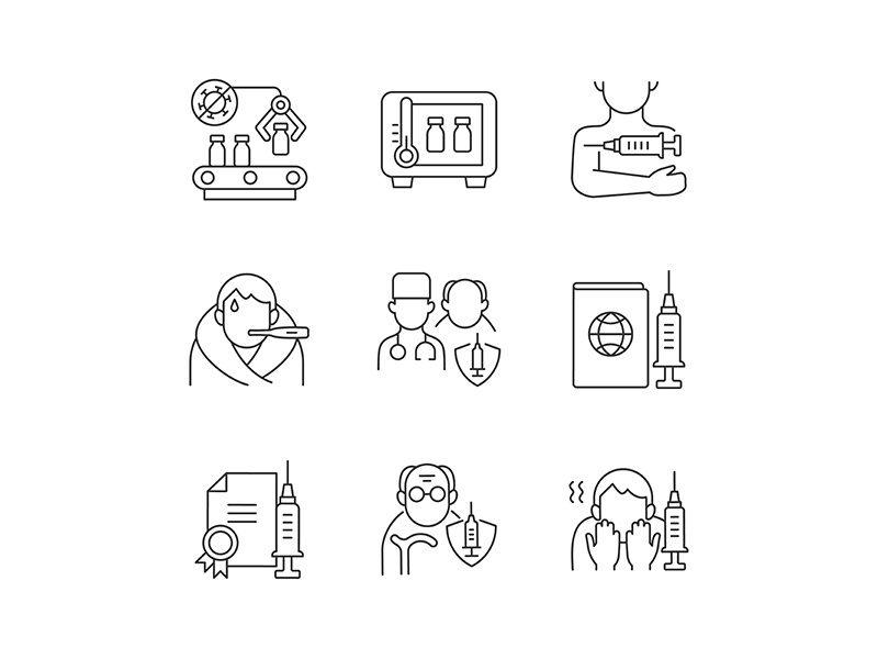 Covid vaccination linear icons set by bsd studio ~ EpicPxls