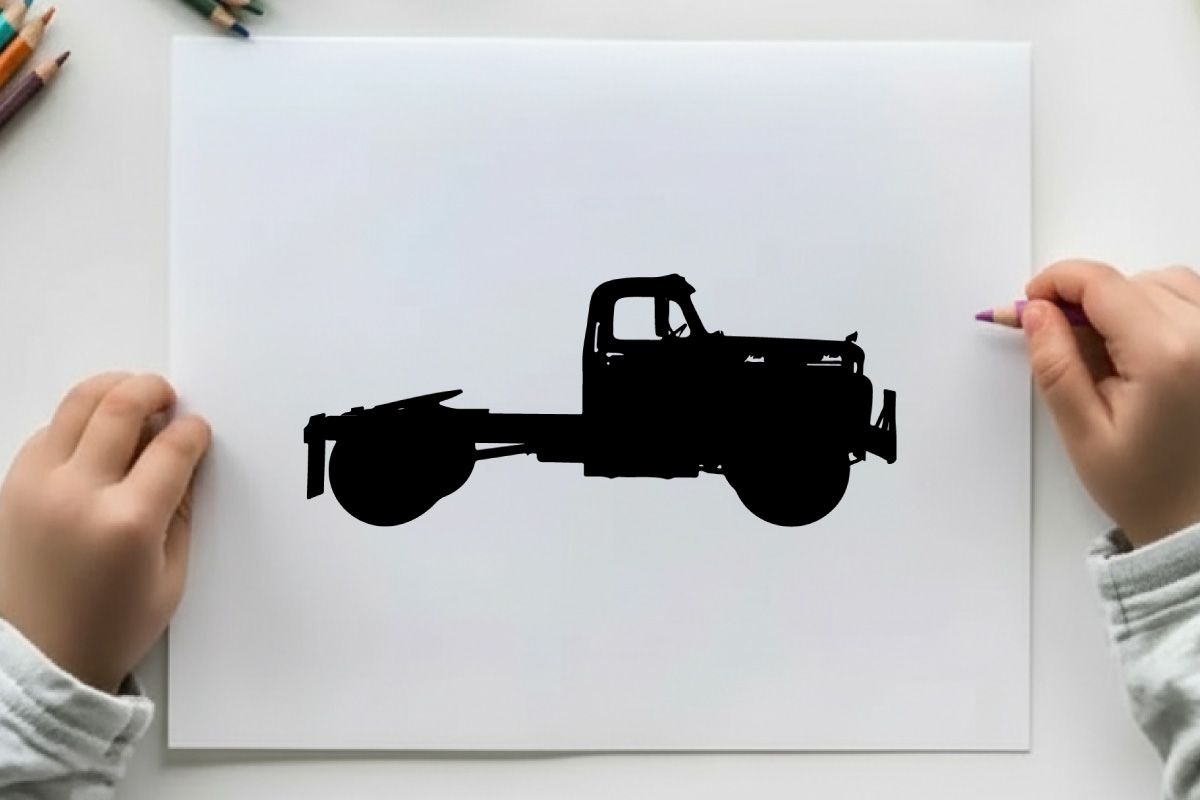 Silhouette of a classic pickup truck with flatbed and cab silhouette