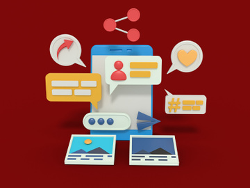 Social Media 3D Illustration Mockup