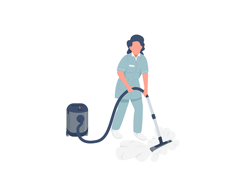 Housemaid with vacuum cleaner flat color vector faceless ~ EpicPxls