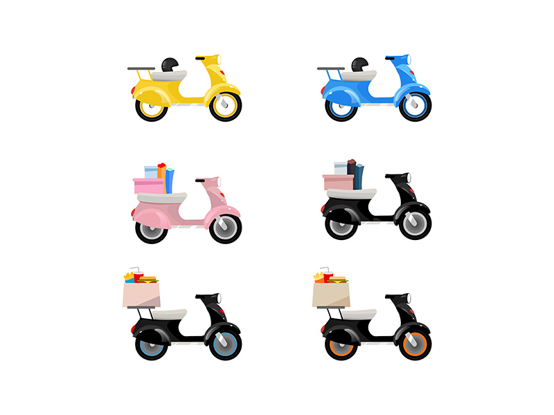 Download Delivery motorcycles flat color vector objects set by ...
