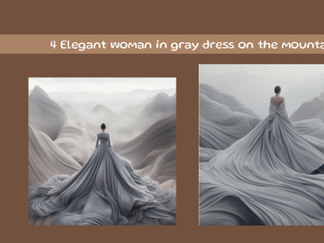 Elegant woman in gray dress on the mountain