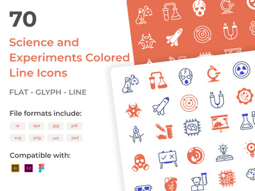 70 Set of Science Experiments Colored Vectors Icons