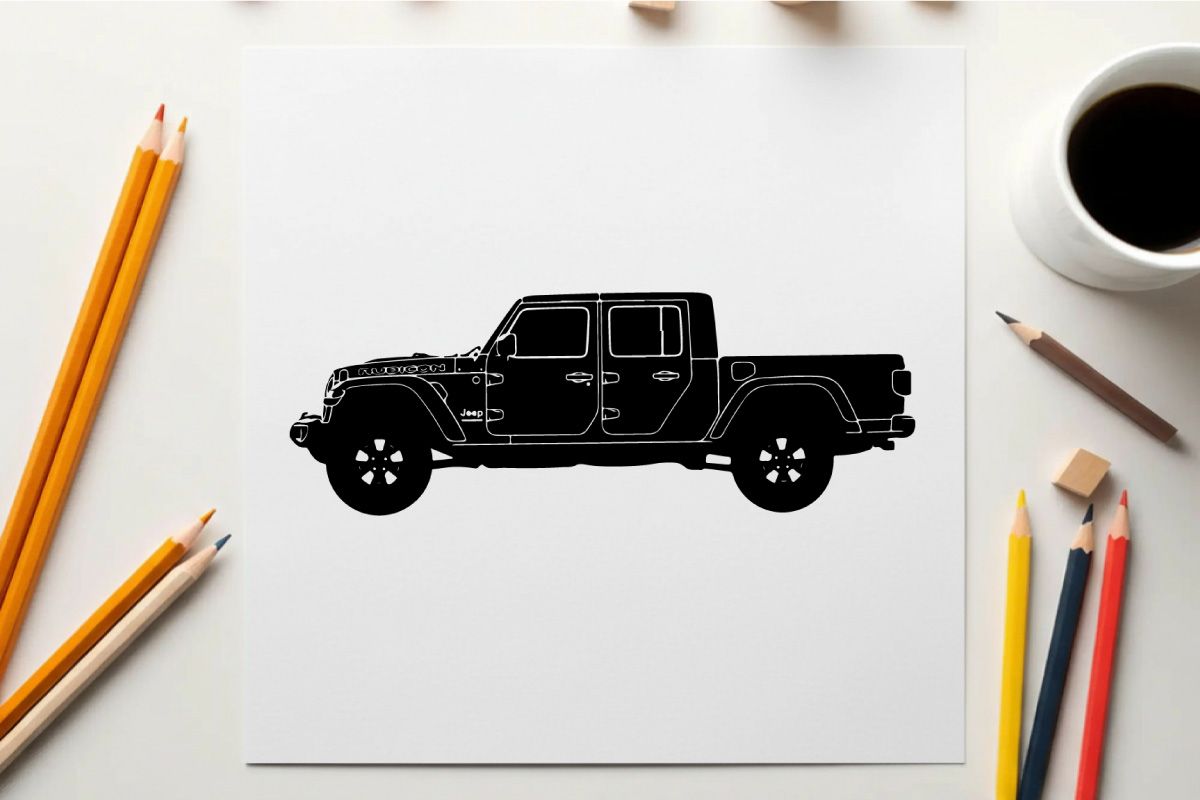 Silhouette of a jeep gladiator pickup truck in black