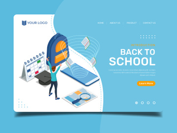 Happy student with mobile phone - Landing page illustration template.
